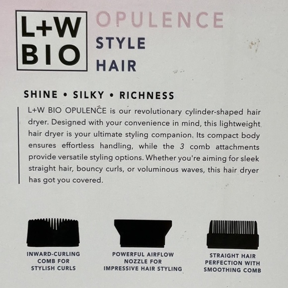 LUXE AND WILLOW Opulence Lightweight Hair Dryer with Three Comb Attachments NIB - Picture 11 of 12